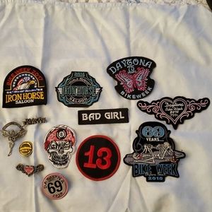 Selling 13 Bikers patches and pins, bought in